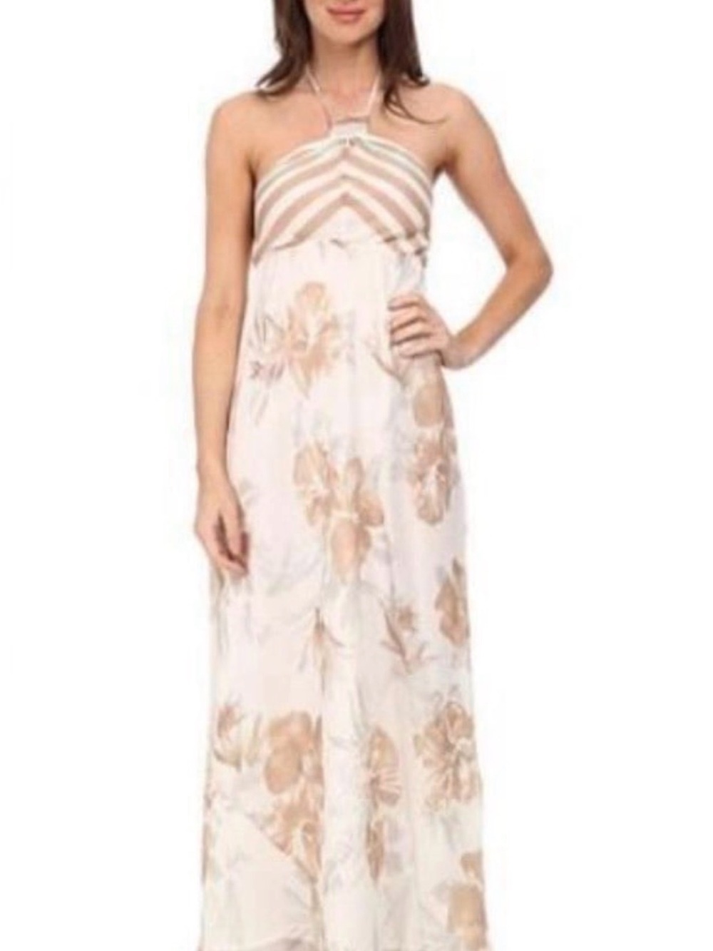 Tommy Bahama Floral/Striped Halter Maxi Dress in Cream size XS/TP